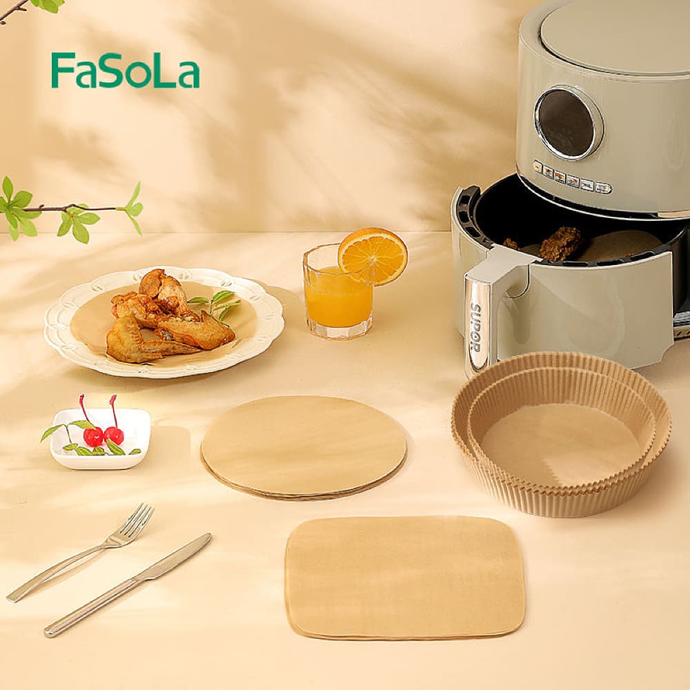 FaSoLa Air Fryer Paper Liners - Bowl Shape, Natural Wood Color, Large, 19.5cm Diameter, 30 Pieces - Image 3