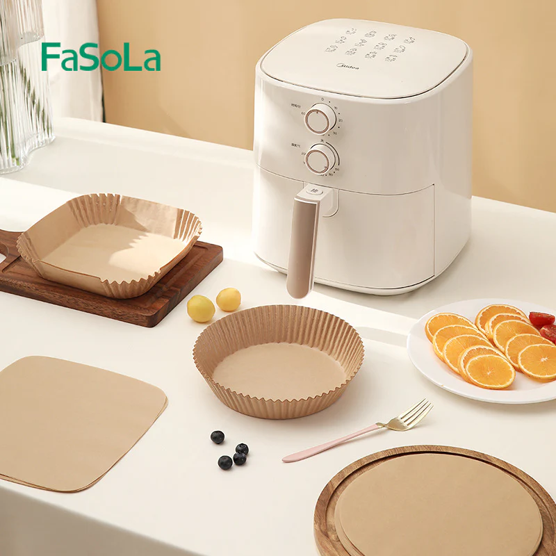 FaSoLa Air Fryer Paper Liners - Round, Natural Wood Color, 16cm Diameter, 30 Pieces - Image 2