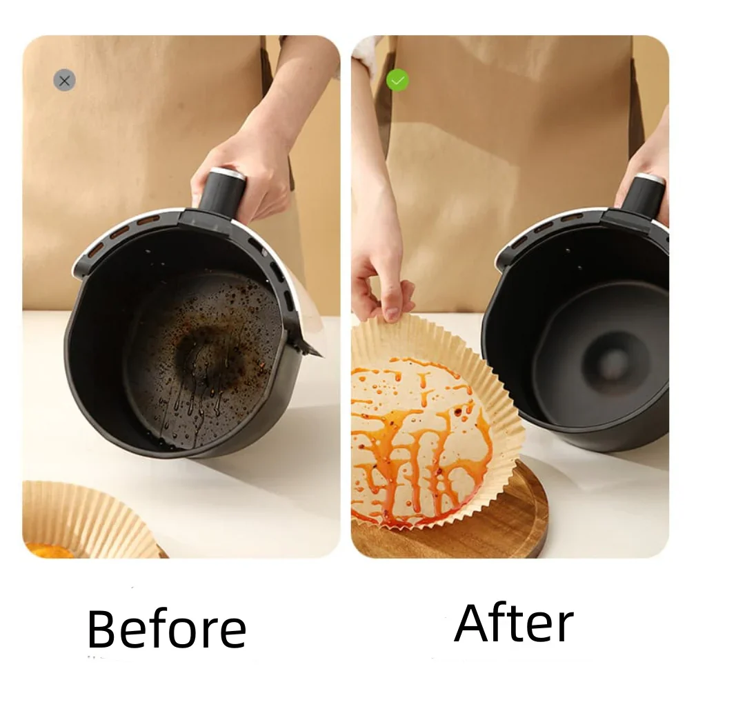 FaSoLa Air Fryer Paper Liners - Round, Natural Wood Color, 16cm Diameter, 30 Pieces - Image 5