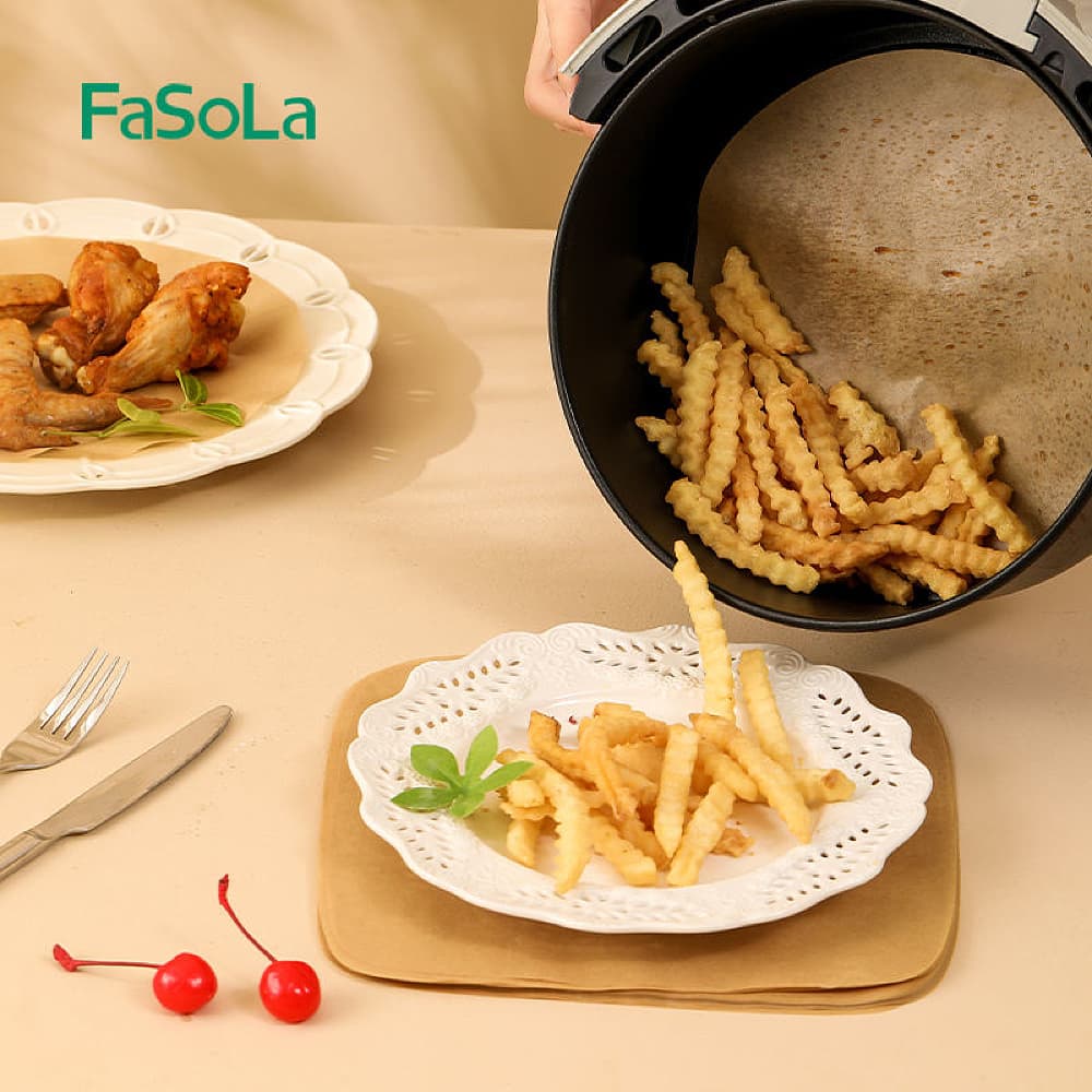 FaSoLa Air Fryer Paper Liners - Round, Natural Wood Color, 20cm Diameter, 50 Pieces - Image 3
