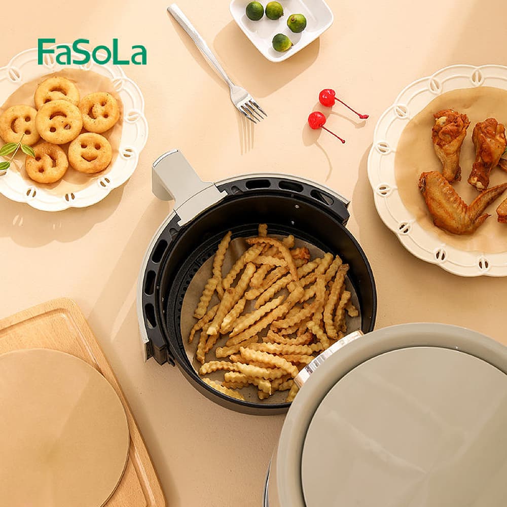 FaSoLa Air Fryer Paper Liners - Round, Natural Wood Color, 20cm Diameter, 50 Pieces - Image 4
