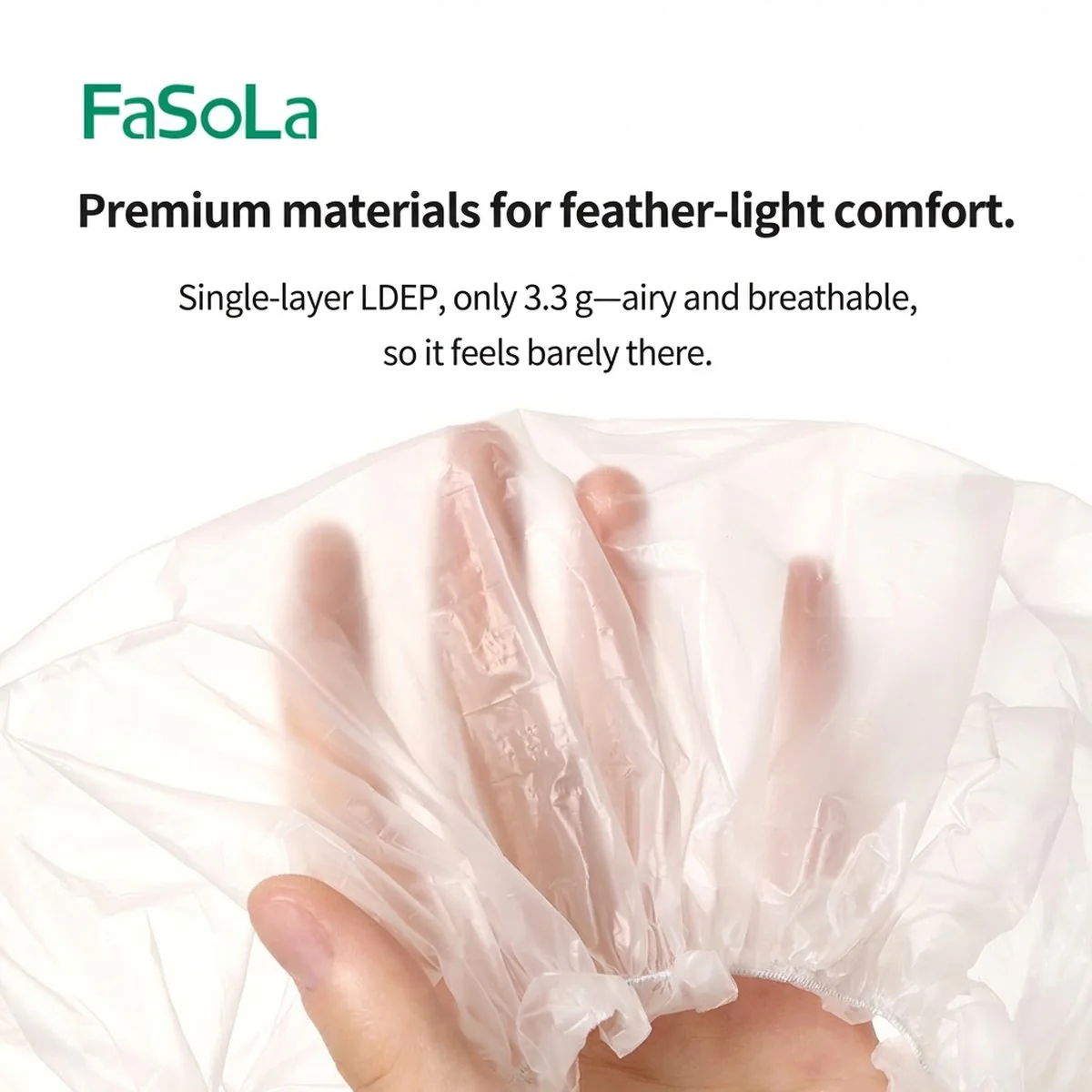 FaSoLa Biodegradable Shower Caps - Off-White, Pack of 30 - Image 3