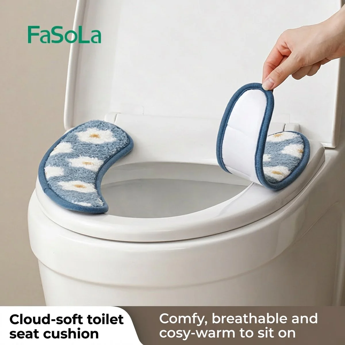 FaSola Cloud Velvet Toilet Seat Mat - Blue - Image 2