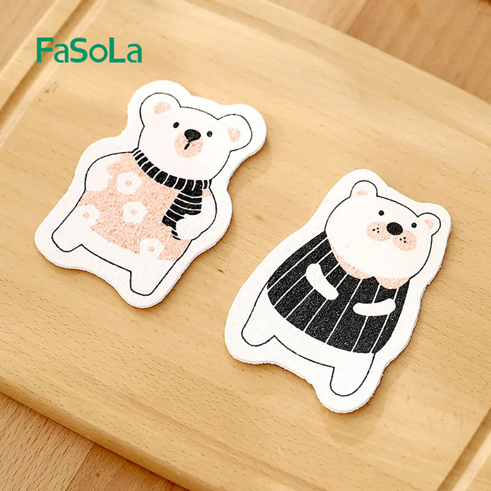 FaSoLa Compressed Wood Pulp Sponge for Kitchen Cleaning - Cute Bear Design, 10.6*7.2cm - Image 2