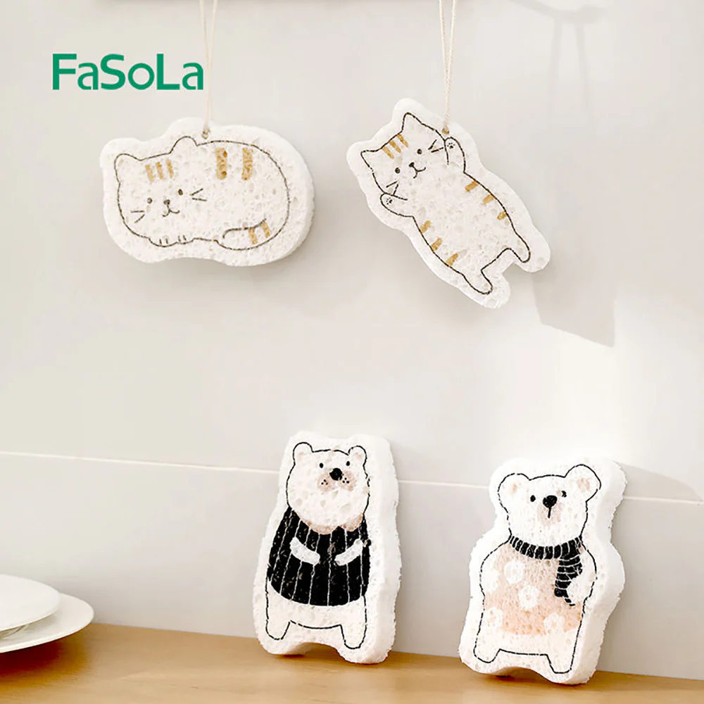 FaSoLa Compressed Wood Pulp Sponge for Kitchen Cleaning - Cute Bear Design, 10.6*7.2cm - Image 3