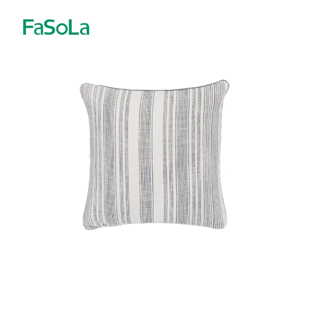 FaSoLa Cotton Linen Pillow Cover - Grey and White (Without Insert) - Image 2