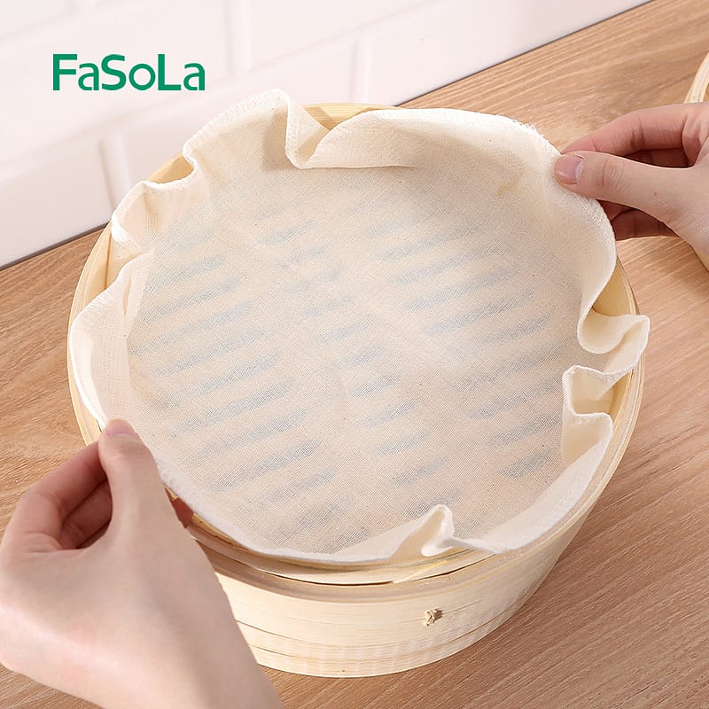 FaSoLa Cotton Steamer Cloth - Beige, 28cm Diameter, 5 Pieces - Image 2