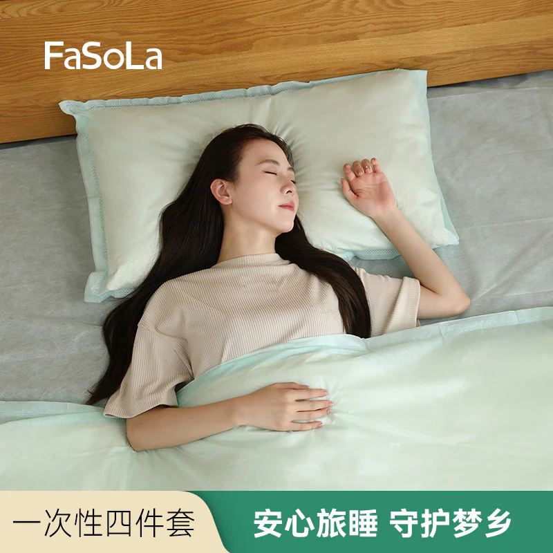 FaSoLa Disposable Antibacterial Travel Bedding Set - Green, 4 Pieces - Image 2