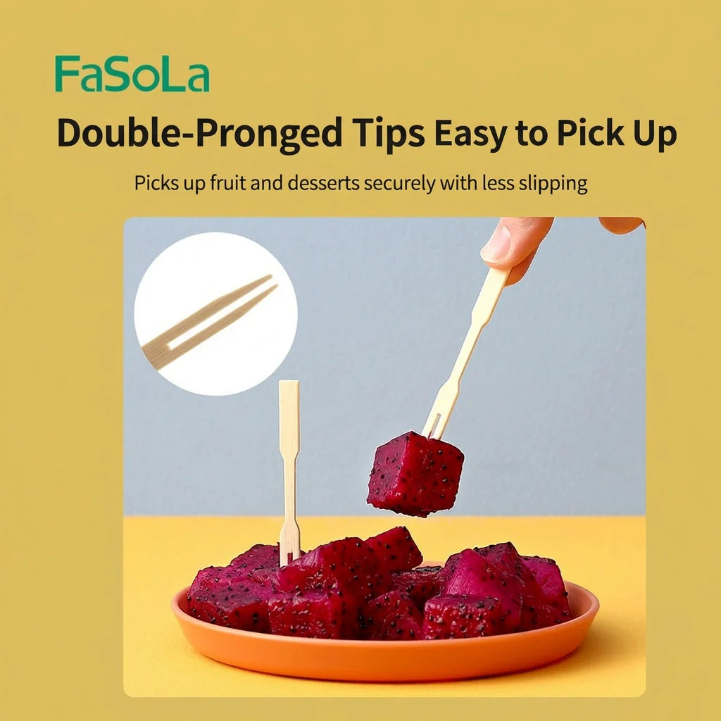 FaSoLa Disposable Bamboo Fruit Forks - 200 Pieces - Image 3