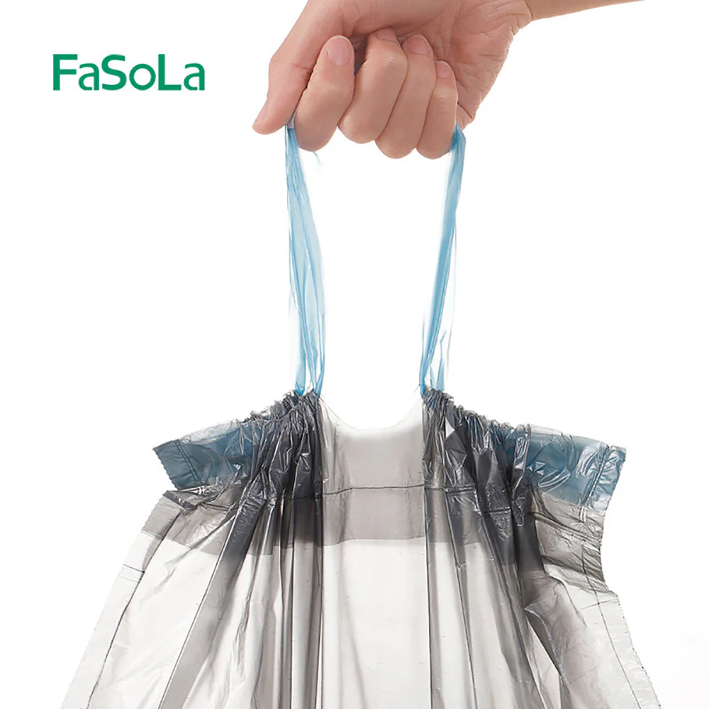 FaSoLa Disposable Drawstring Trash Bags - Silver Gray, 15 Bags x 3 Rolls - Image 2