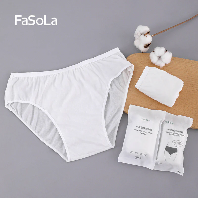 FaSoLa Disposable Full-Cotton Men's Underwear - White, XL, 5-Pack - Image 3