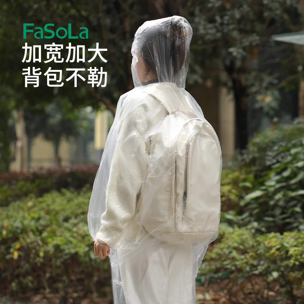 FaSoLa Disposable Portable Raincoat - White, 5 Pack - Image 2