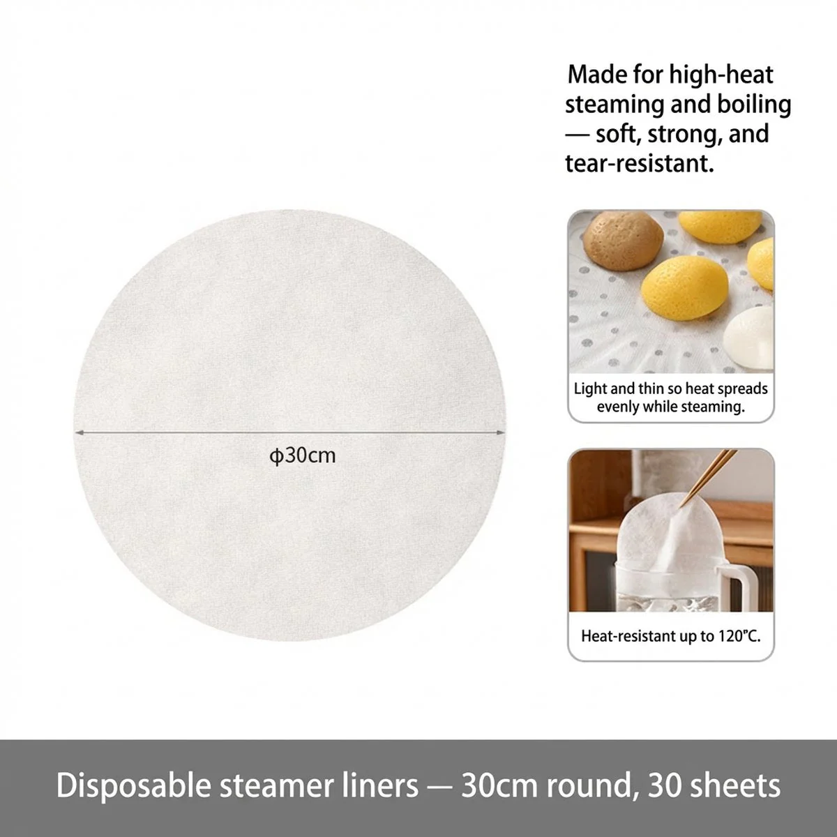 FaSoLa Disposable Steamer Liners - 30cm Diameter, White (30pcs x 2) - Image 4