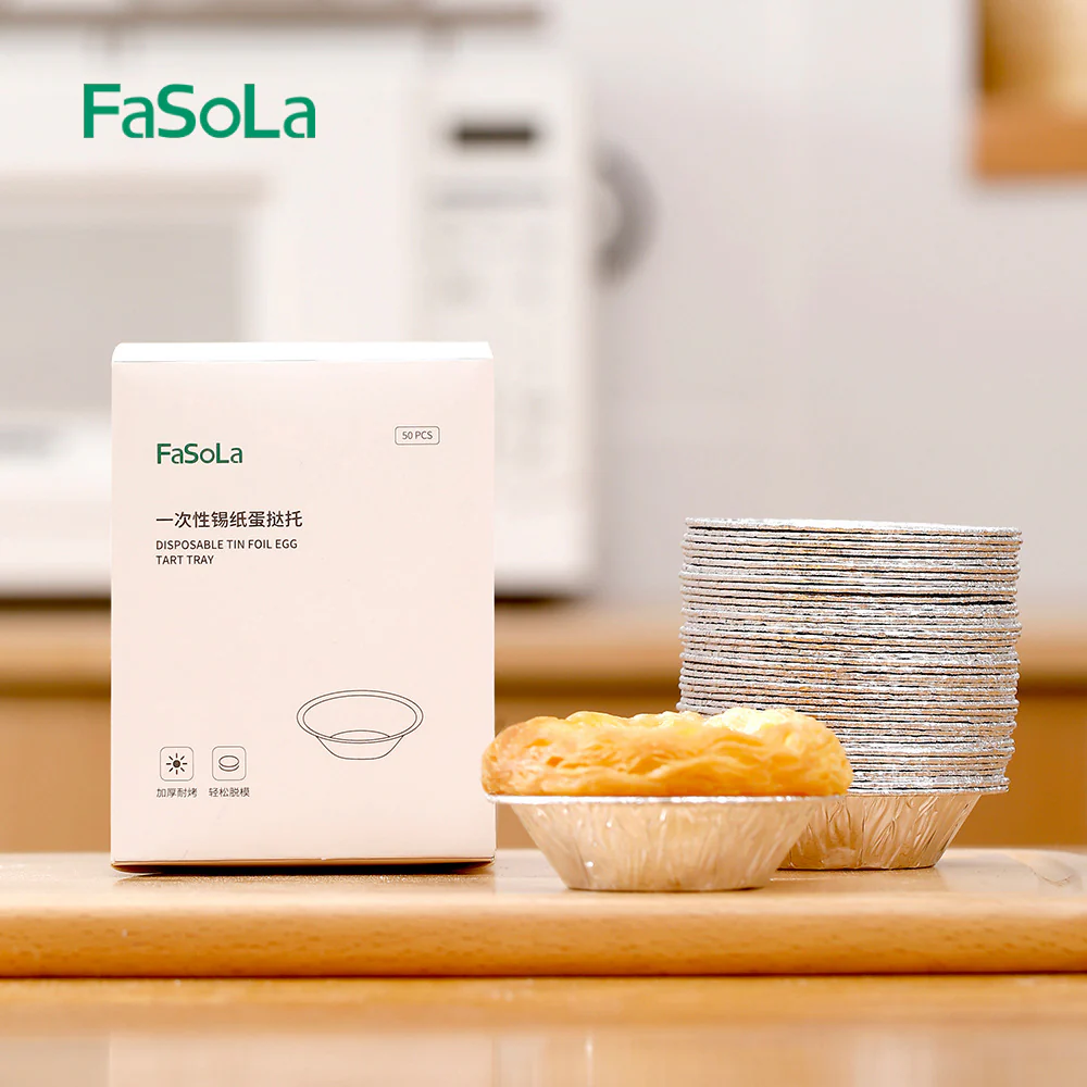 FaSoLa Disposable Tin Foil Egg Tart Trays - Silver, 50 Pieces
