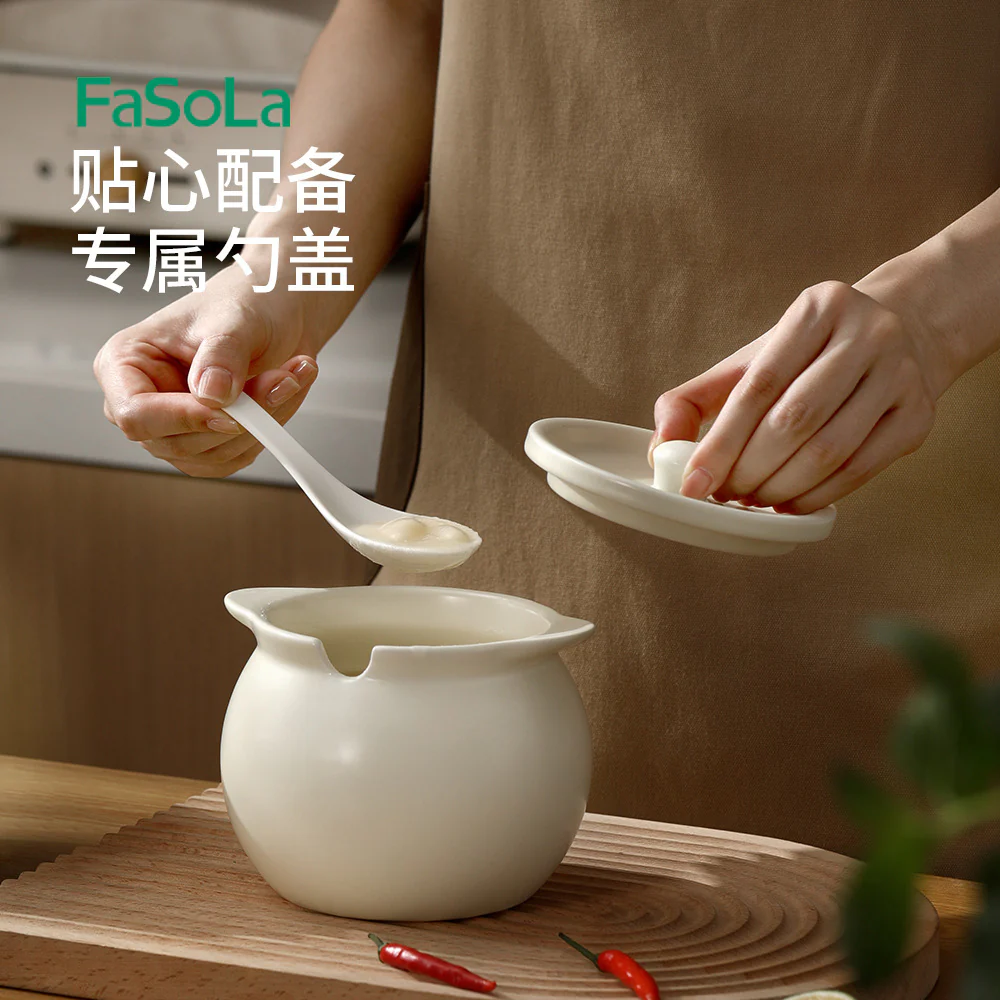 FaSoLa Double-Handled Lard Jar 1400ml - Cream White - Image 3