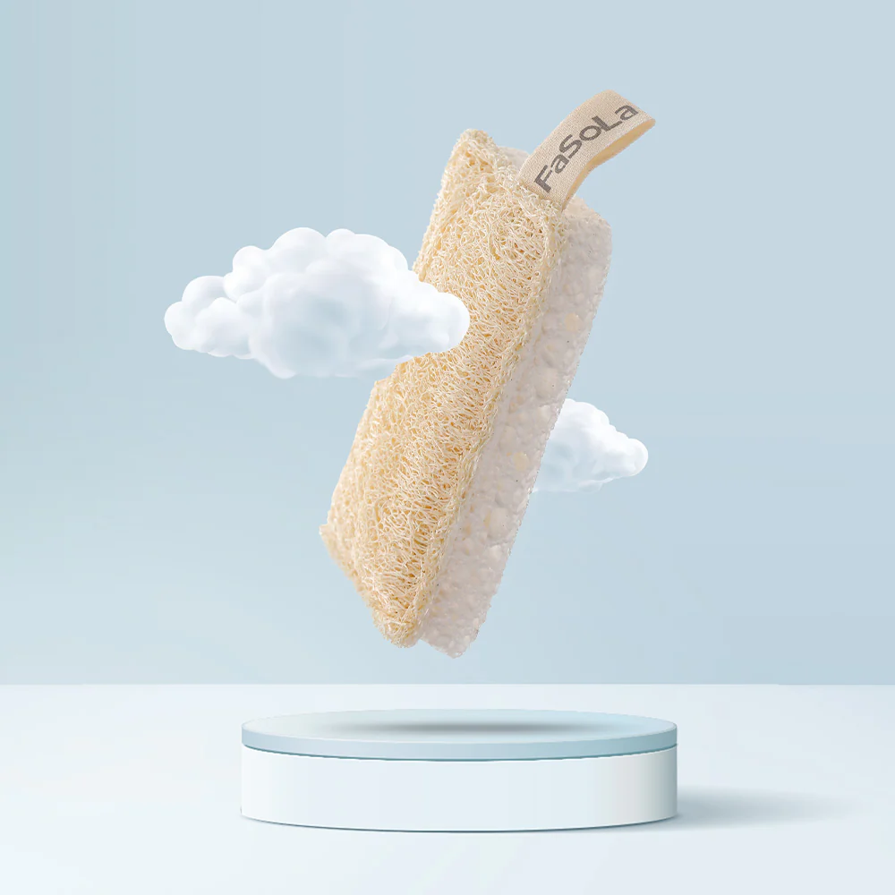 Fasola Dual-Sided Loofah and Wood Pulp Sponge - 7*11*1.7cm, White