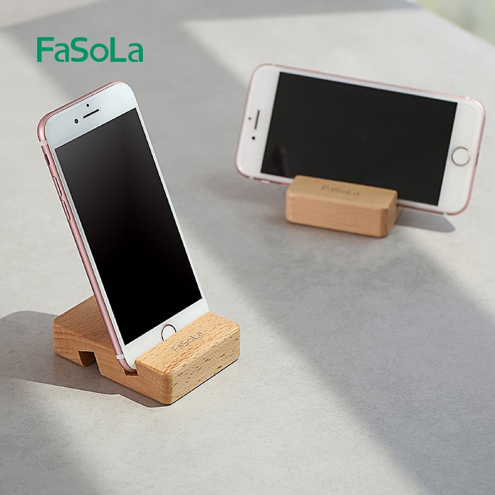 FaSoLa Dual Slot Beech Wood Phone Stand - Natural Wood Color, 8*6*2cm