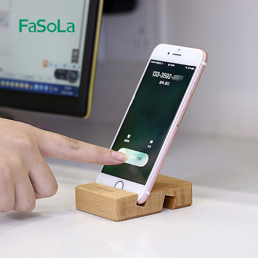 FaSoLa Dual Slot Beech Wood Phone Stand - Natural Wood Color, 8*6*2cm - Image 3