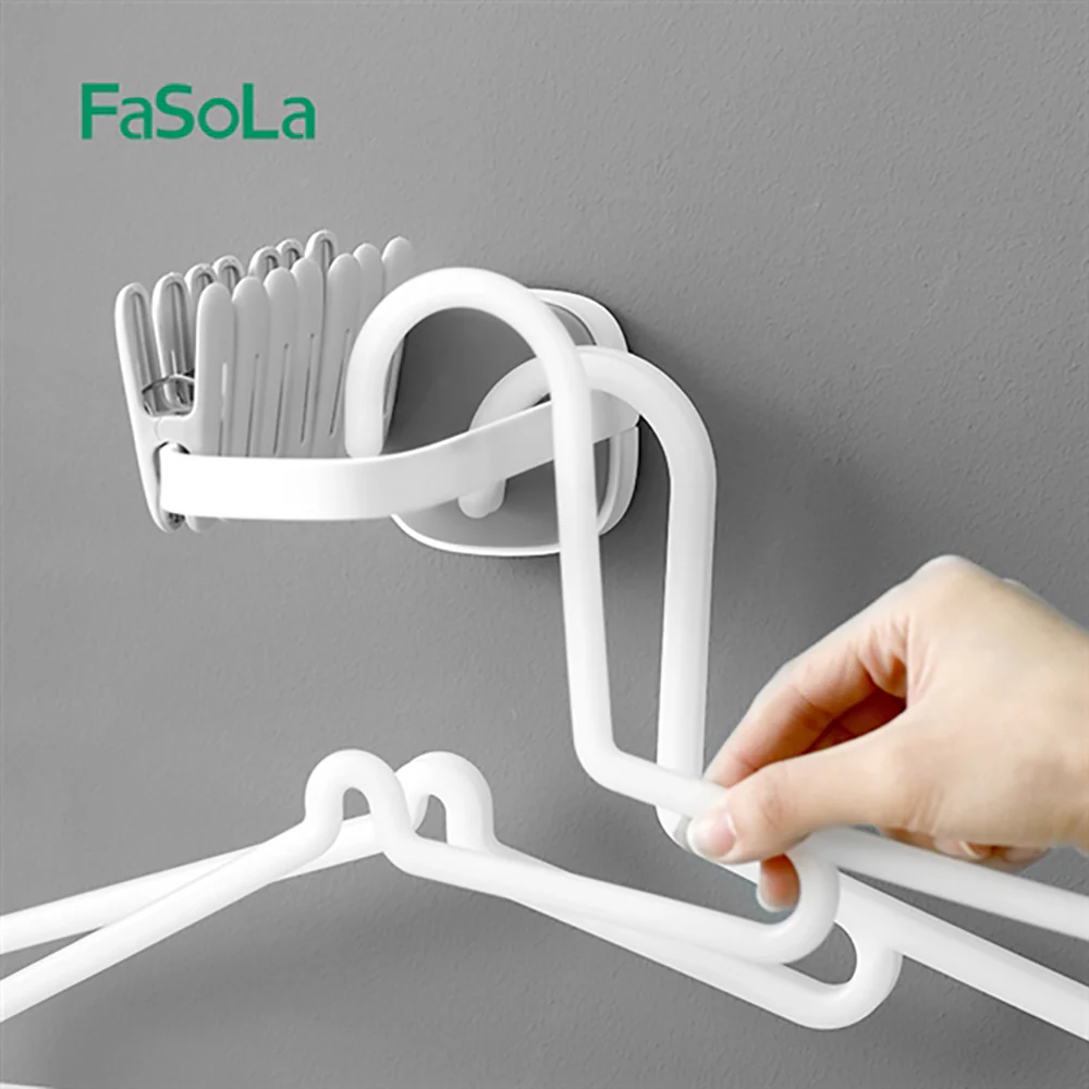 FaSoLa Foldable Wall-Mounted Clothes Hanger Storage Rack - White, 18*7cm - Image 2