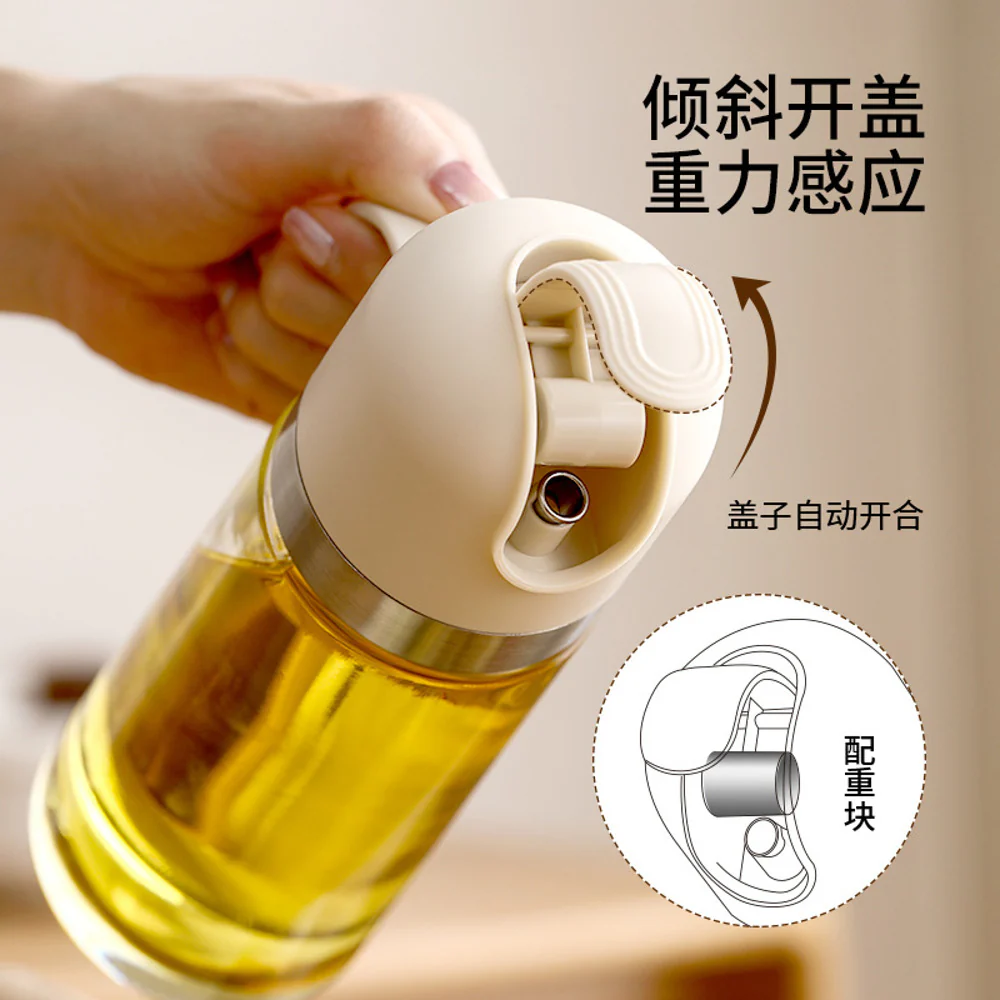 FaSoLa Gravity Oil Dispenser Bottle - Beige 500 ml - Auto-Open Lid, Drip-Resistant - Image 5