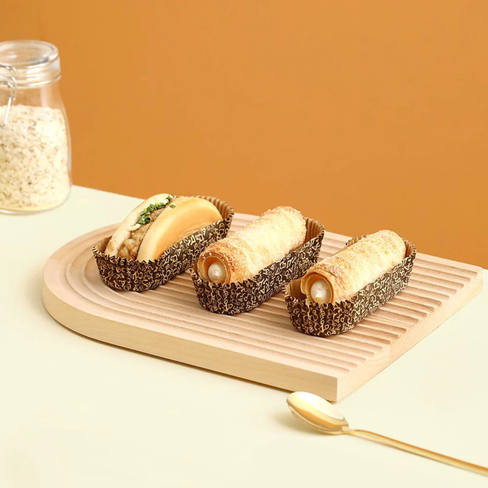 Fasola Greaseproof Paper Trays - Boat Shape, Natural Wood Color, 50 Pieces