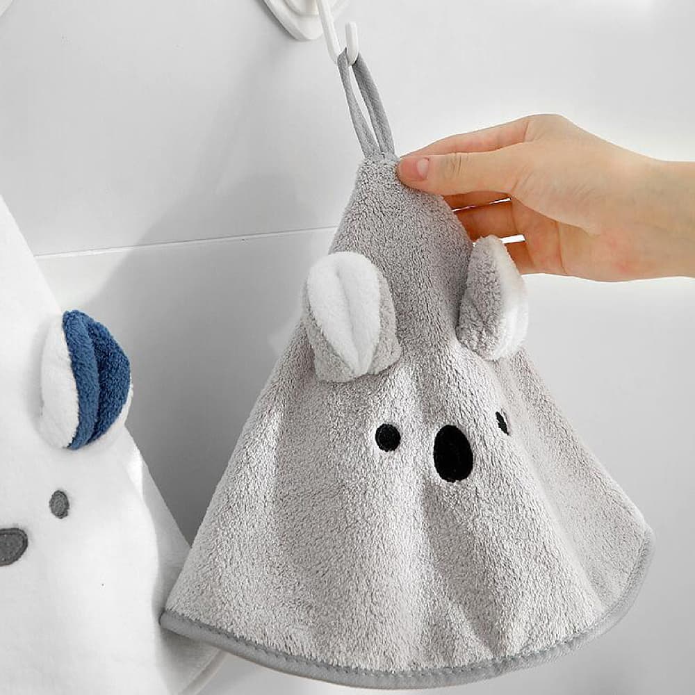 FaSoLa Hanging Coral Fleece Hand Towel - Bear Design, 45cm Diameter - Image 2