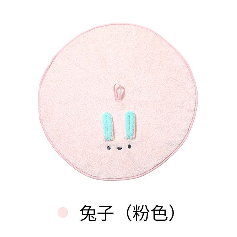 FaSoLa Hanging Coral Fleece Hand Towel - Rabbit Design, 45cm Diameter X3