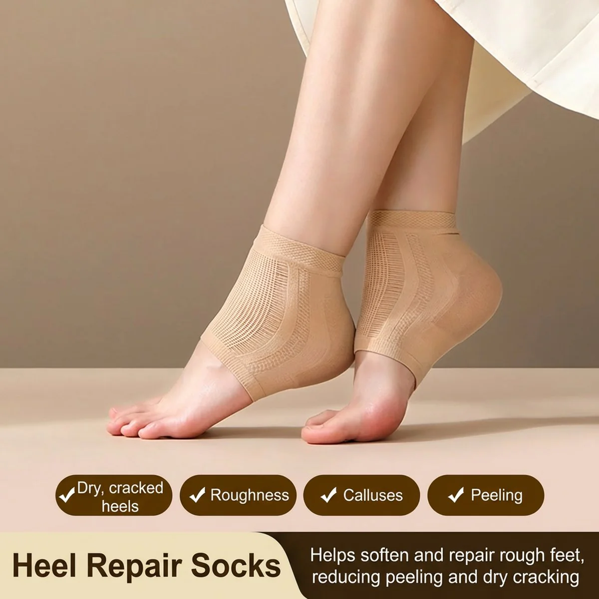 FaSoLa Heel Anti-Crack Socks - Skin Color, 1 Pair