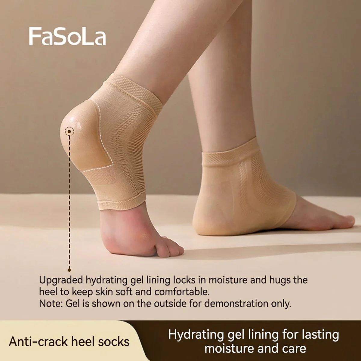 FaSoLa Heel Anti-Crack Socks - Skin Color, 1 Pair - Image 2