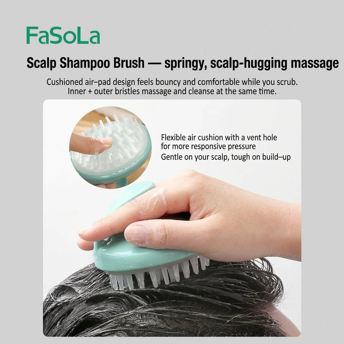 FaSoLa Home Shampoo Massage Brush - Olive Green - Image 3
