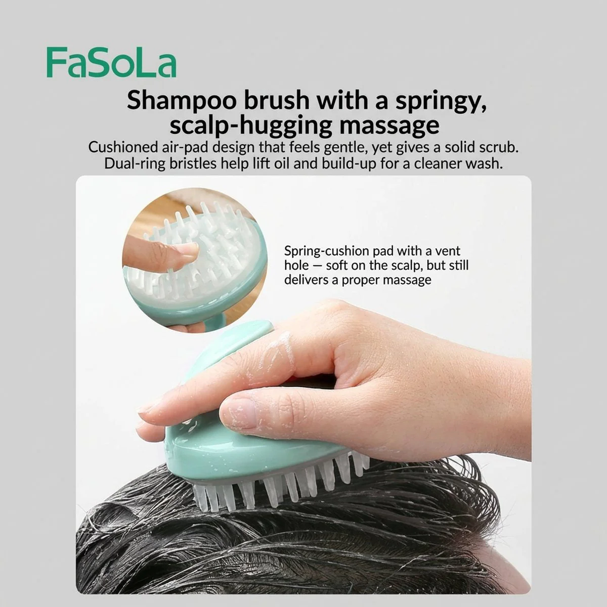 FaSoLa Home Shampoo Massage Brush - Transparent, 9x8x8cm - Image 3