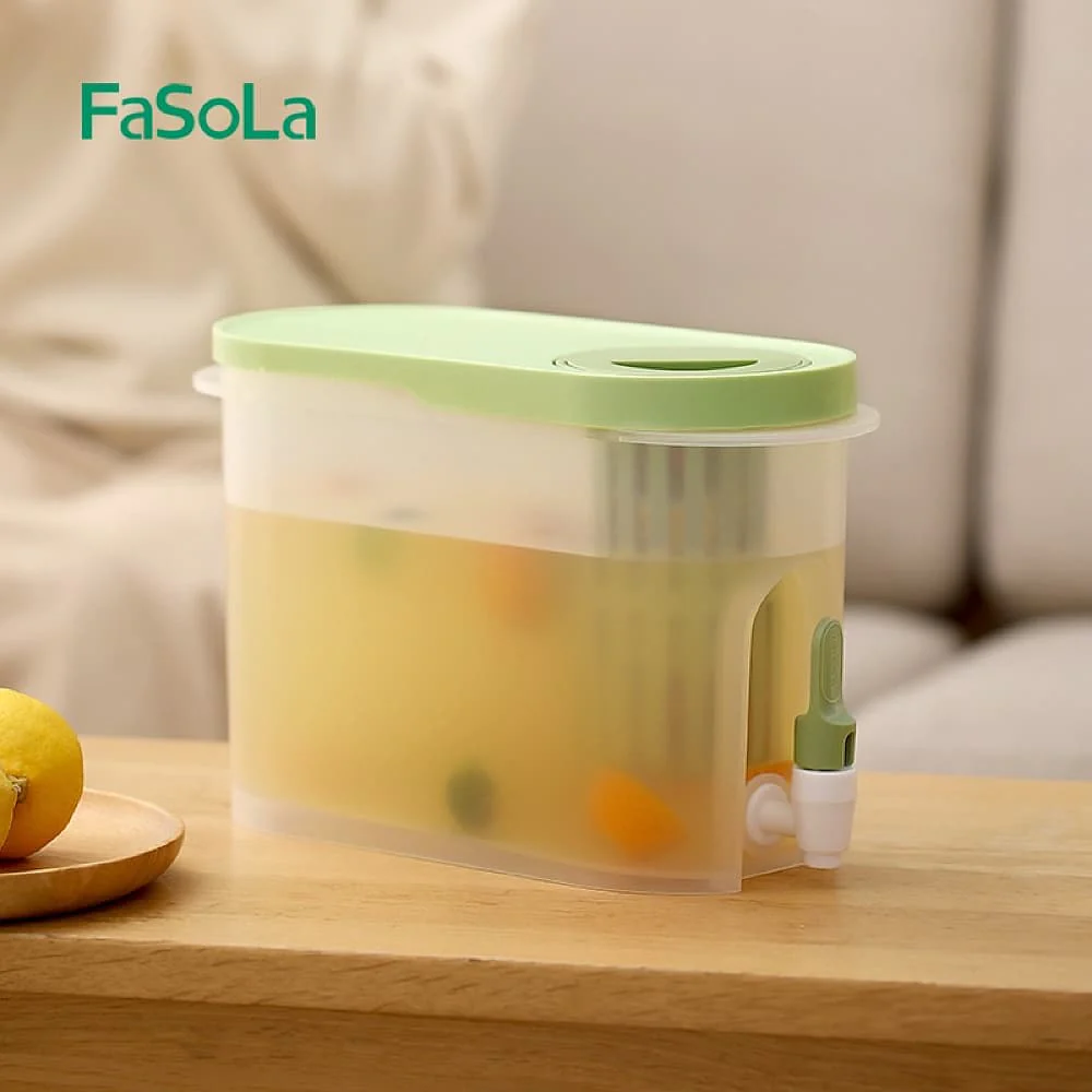 FaSoLa Household Transparent Cold Water Pitcher with Faucet - Green, 3.9L - Image 2