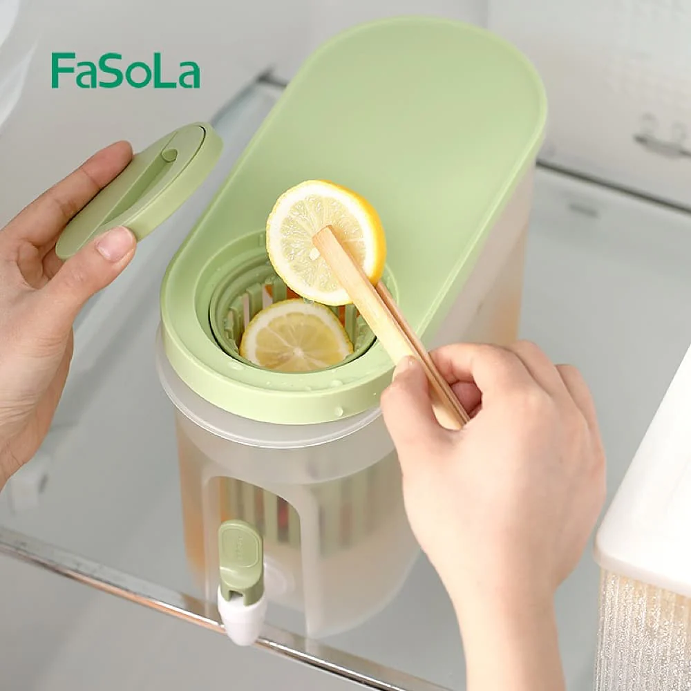 FaSoLa Household Transparent Cold Water Pitcher with Faucet - Green, 3.9L - Image 4