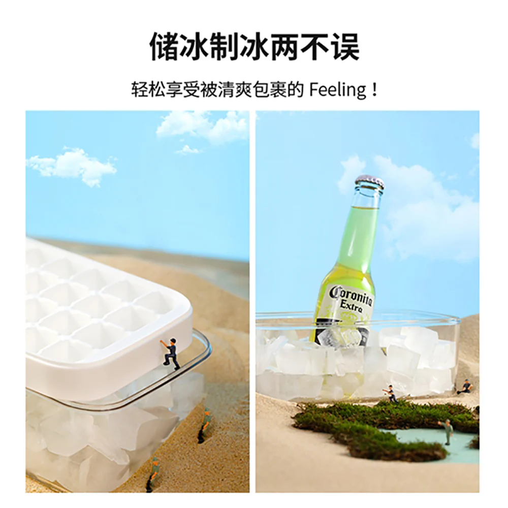 FaSoLa Ice Cube Tray with Storage Box - White, Square Design - Image 4