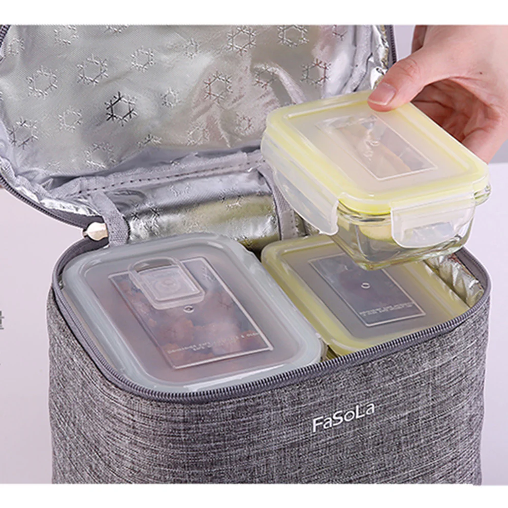 Fasola Insulated Cylinder Lunch Bag - Grey, 22x15x16cm - Image 2