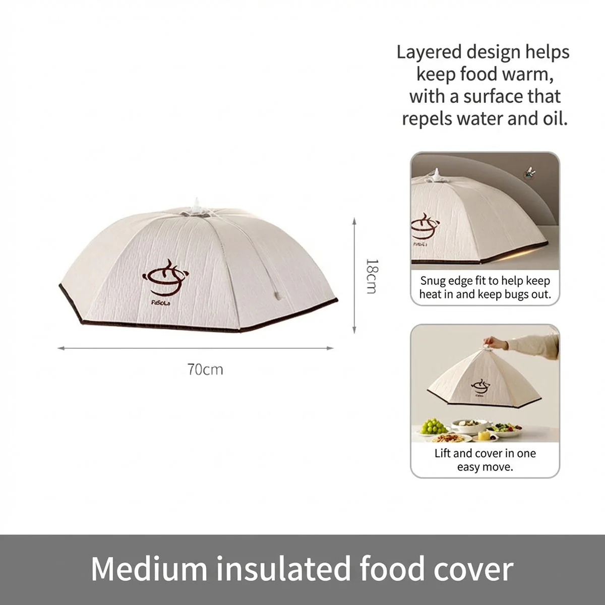 FaSoLa Insulated Food Cover (Beige, Medium) - Pop-Up Food Tent Dome