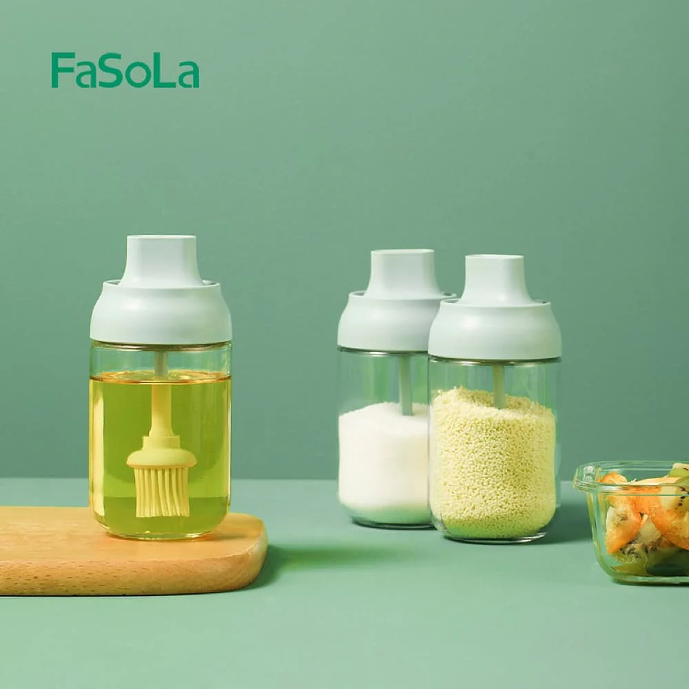 FaSoLa Integrated Spoon Lid Glass Seasoning Bottle - Green, 6.6*14cm - Image 2
