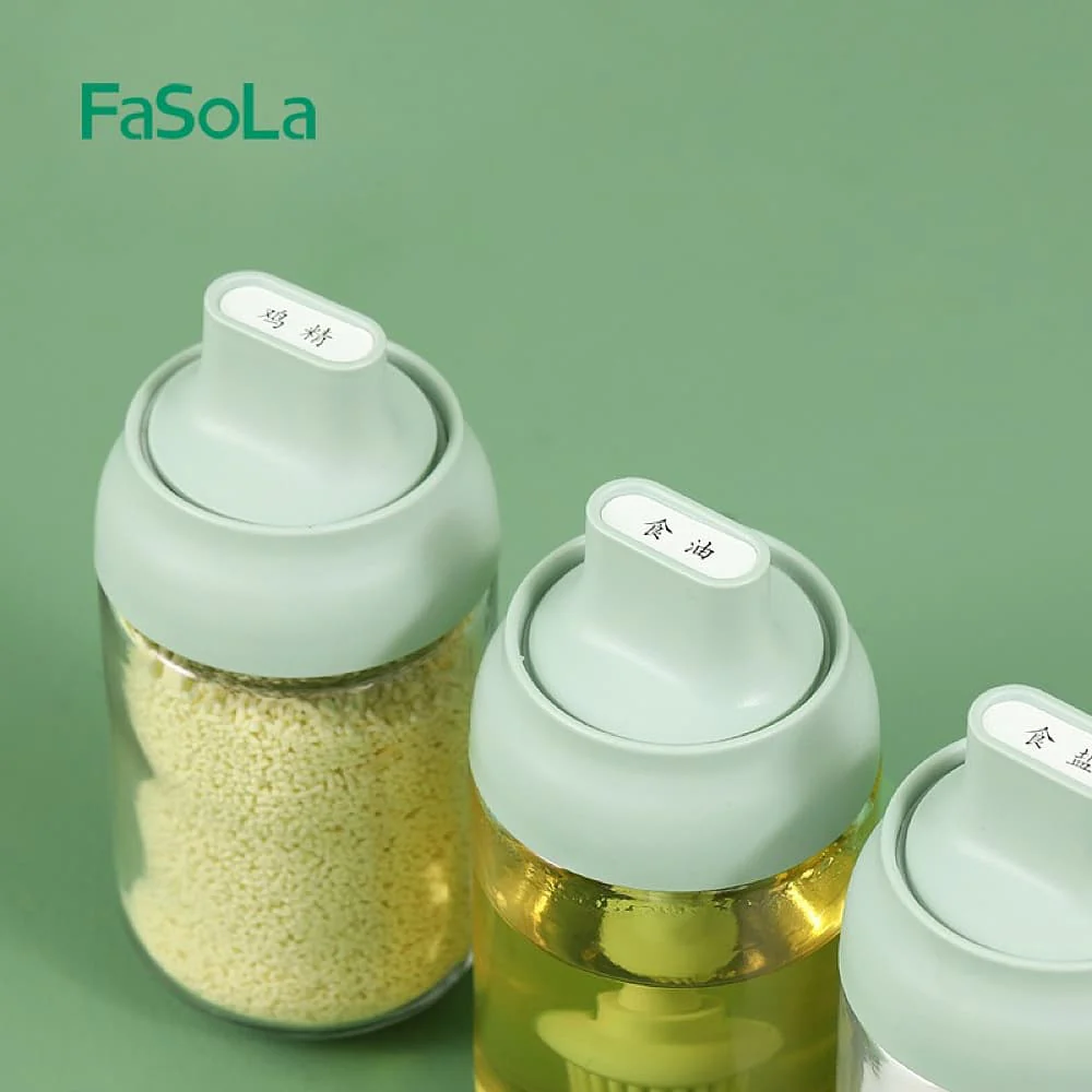 FaSoLa Integrated Spoon Lid Glass Seasoning Bottle - Green, 6.6*14cm - Image 5