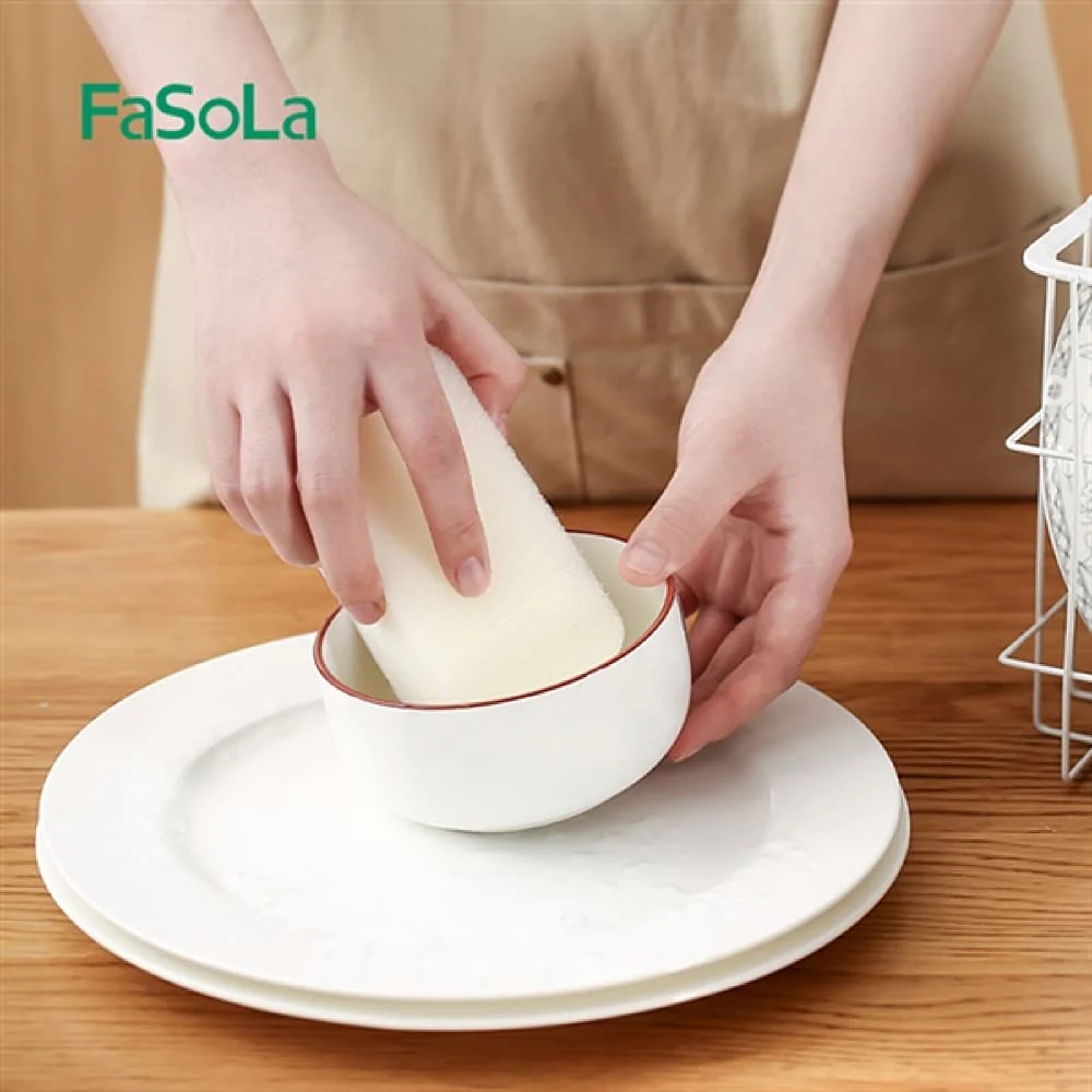 FaSoLa Kitchen Sponge Scouring Pads - White, 3 Pieces, 12*6*4cm