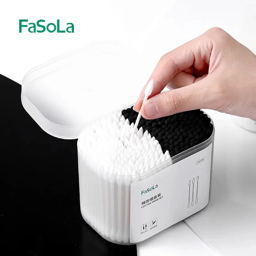 FaSoLa Large Box Cotton Swab Set - 300 Pieces, White & Black - Image 2