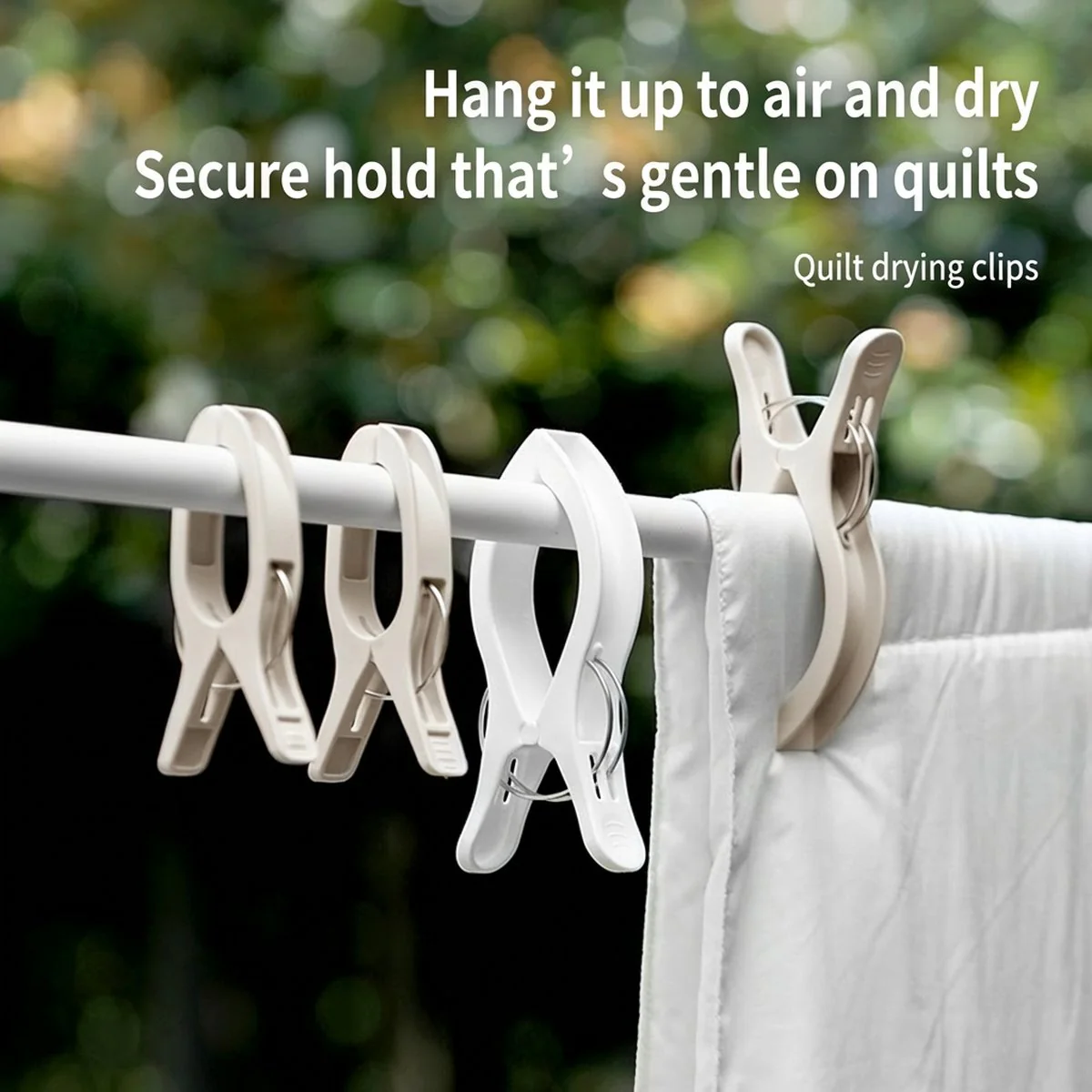 FaSoLa Large Quilt Drying Clips, Cream White – 6-Pack - Heavy-Duty Laundry Pegs for Duvets & Blankets