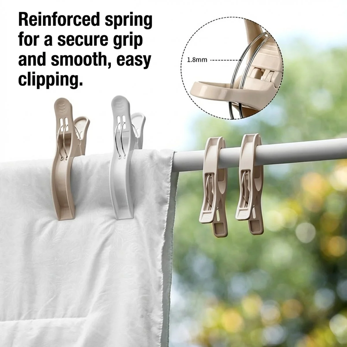 FaSoLa Large Quilt Drying Clips, Cream White – 6-Pack - Heavy-Duty Laundry Pegs for Duvets & Blankets - Image 4