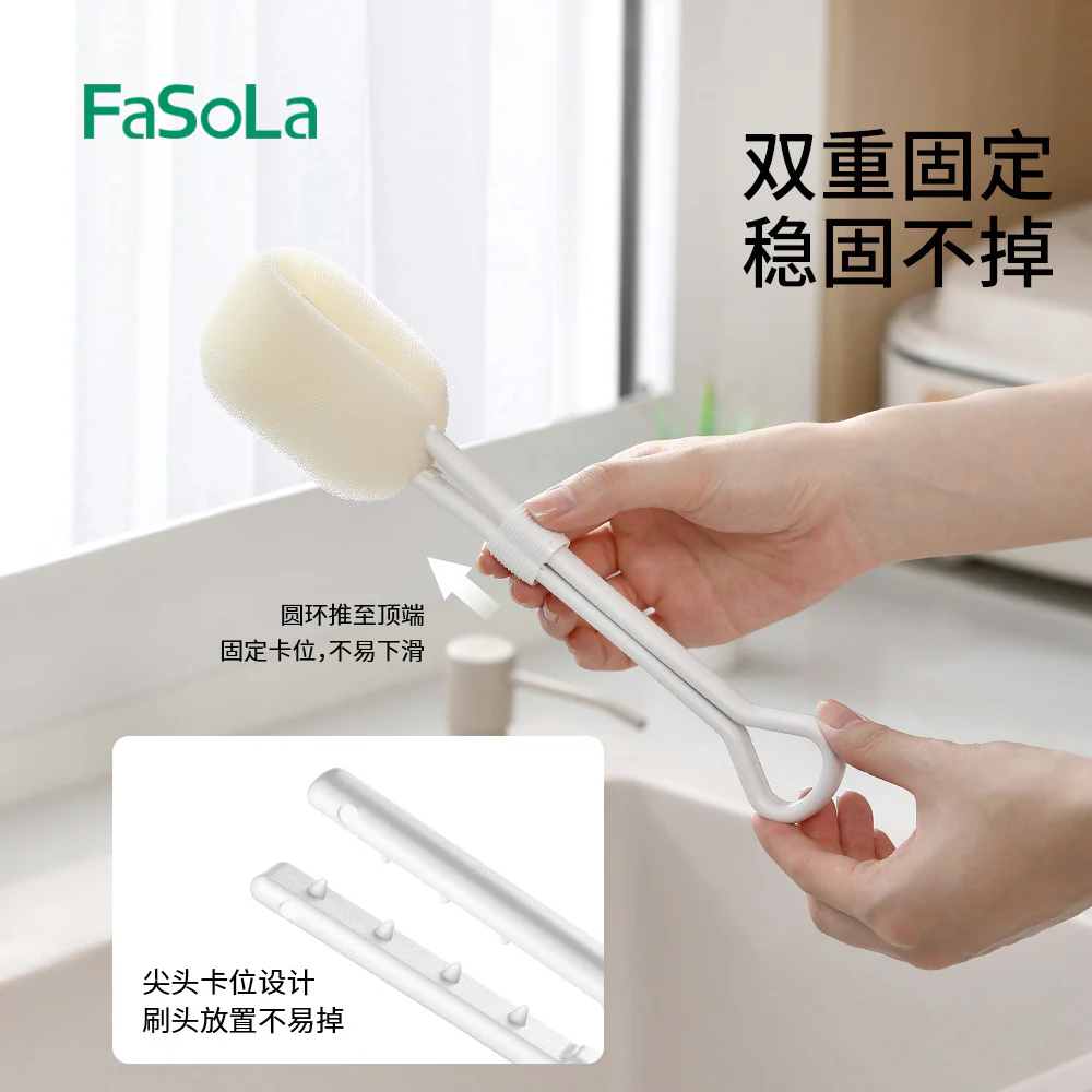 FaSoLa Long Handle Sponge Cup Brush - White - Image 3