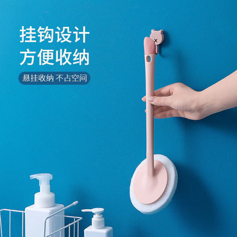 FaSoLa Medium-Long Handle Bathroom Tile Cleaning Sponge Brush, Pink, 36cm Length X2 - Image 2