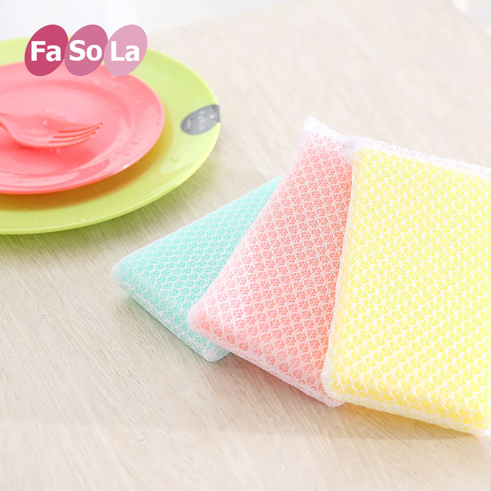 FaSoLa Mesh Sponge Scrubbers - Assorted Colors, Pack of 5 - Image 2