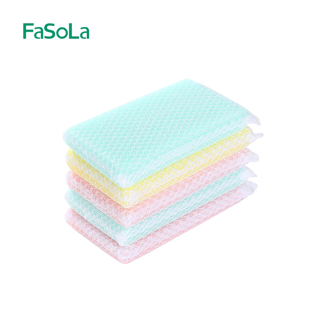 FaSoLa Mesh Sponge Scrubbers - Assorted Colors, Pack of 5 - Image 4