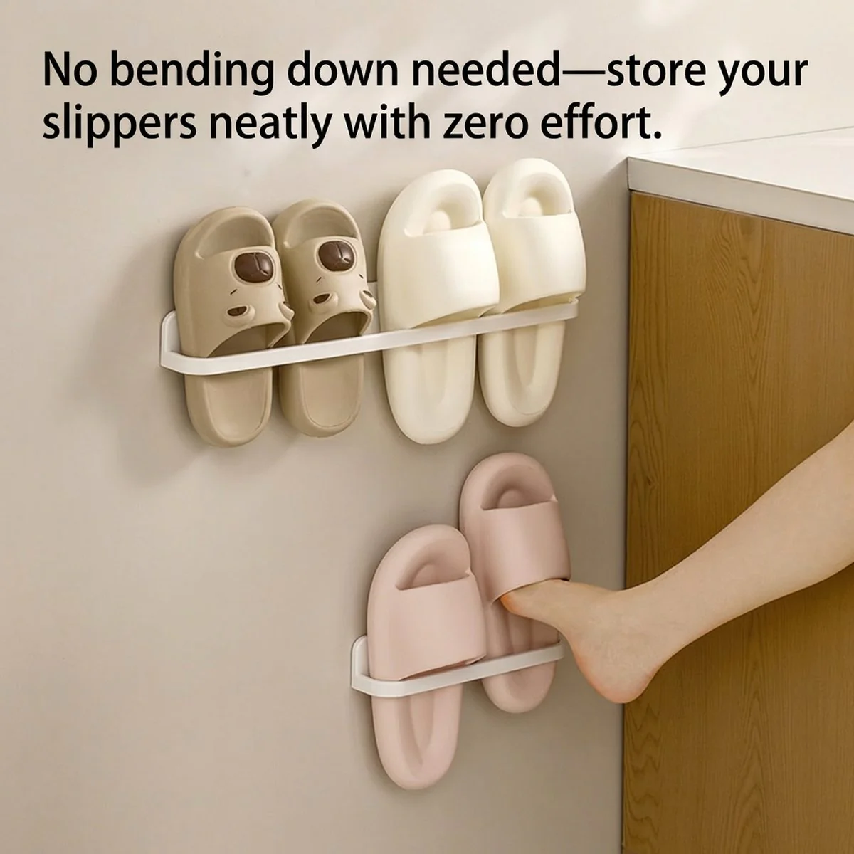 FaSoLa Minimalist Wall-Mounted Slipper Rack – Double, White - Image 2