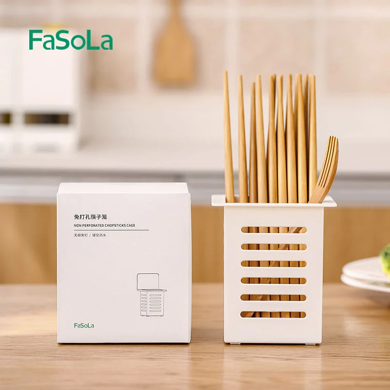 FaSoLa Multi-Functional No-Drill Hollow Drain Chopsticks Holder - White - Image 3
