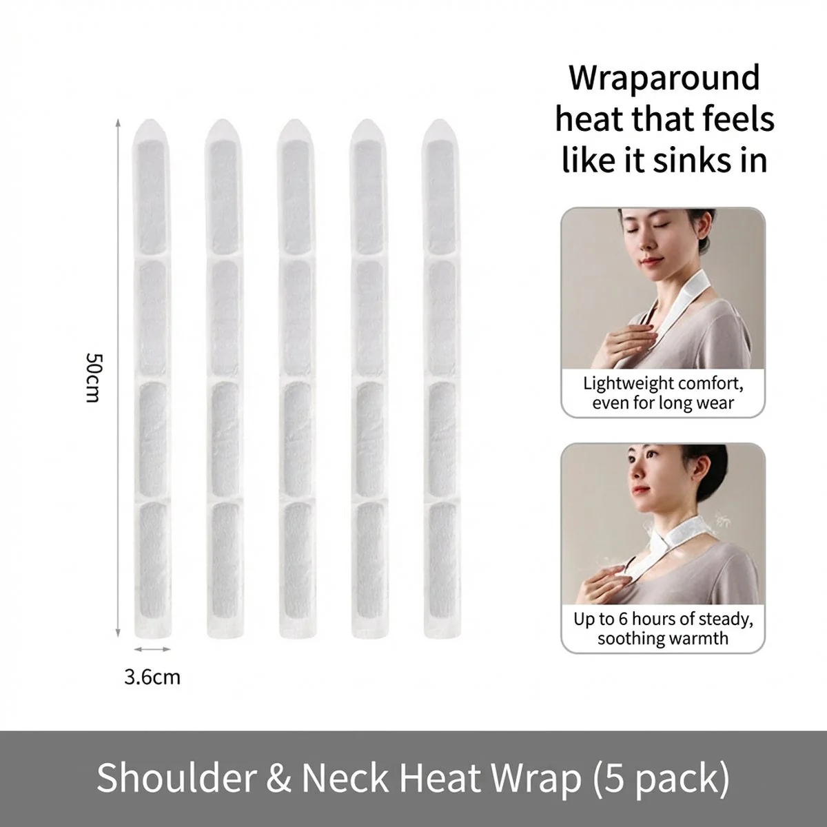 FaSoLa Neck and Shoulder Heat Therapy Patches - 5-Pack, White - Image 5