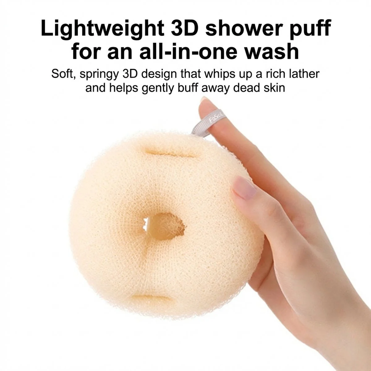 FaSoLa Nylon Bath Sponge - Beige, 11x11cm - Image 2